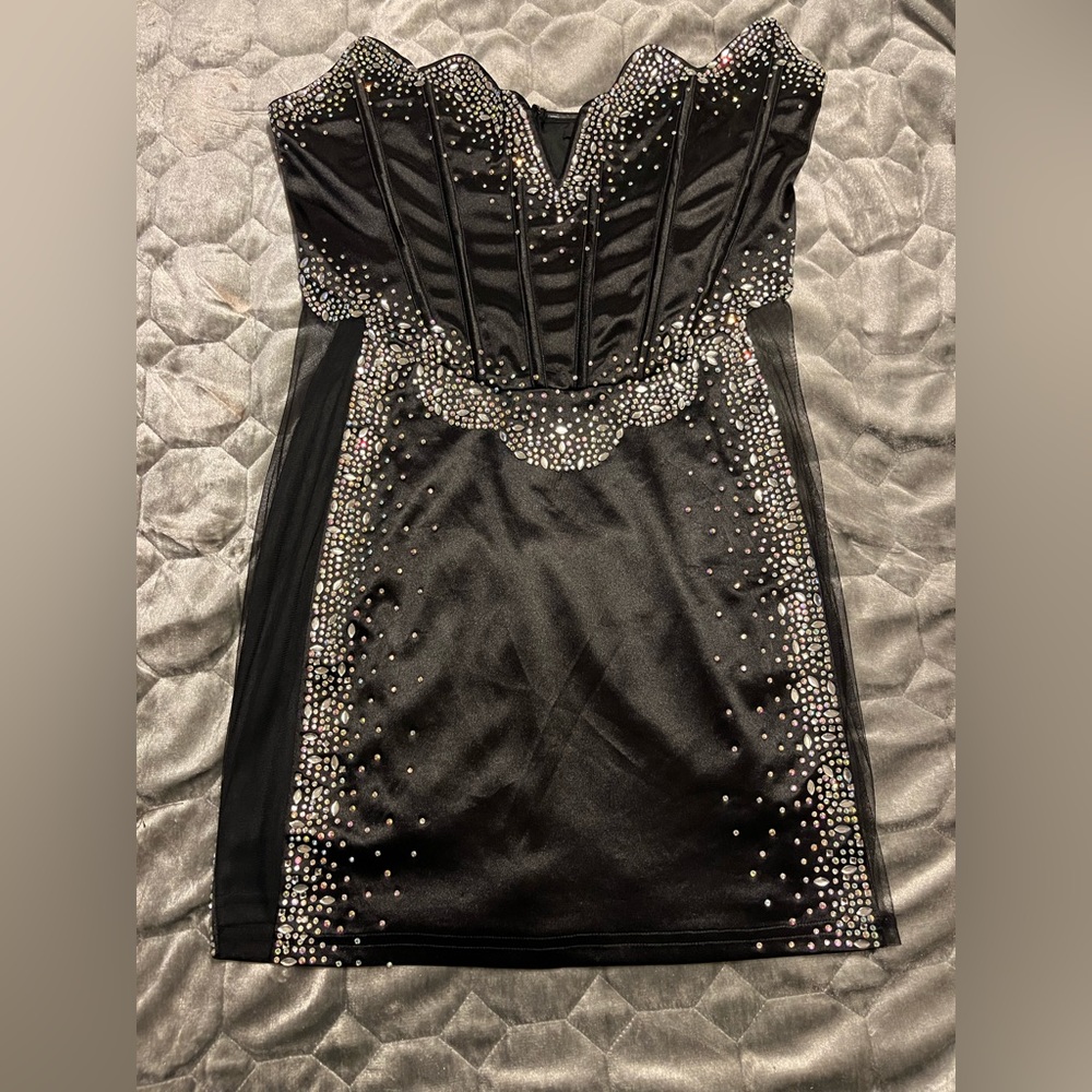 Strapless black rhinestone dress